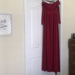Wine red OTS maternity dress
